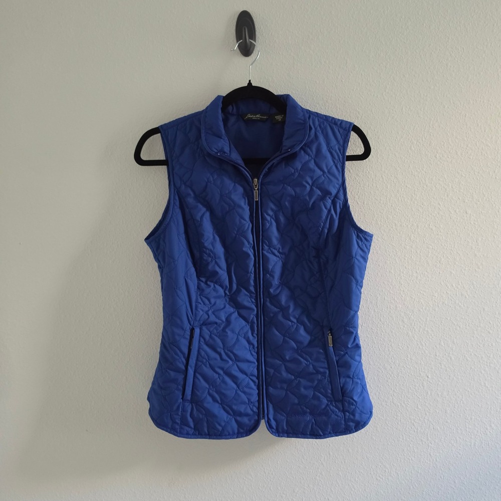 Eddie Bauer Womens Quilted Vest Royal Blue Full Zip Mock Neck size XS